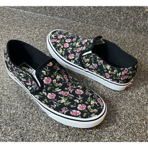 VANS Off The Wall Canvas Sneaker Shoes Womens Sz 8 Low Top Slip On Floral Casual